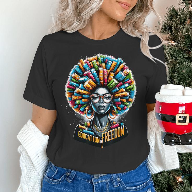 Education Is Freedom History Month Teacher Books Afro Women's T-Shirt, History Teacher Shirts, gift for family, gift for coworker