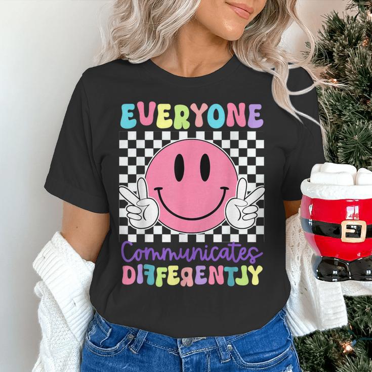 Everyone Communicates Differently Autism Awareness Teacher Women's T-Shirt, gift for family, gift for coworker Everyone Communicates Differently Autism Awareness Teacher Women's T-Shirt, gift for family, gift for coworker