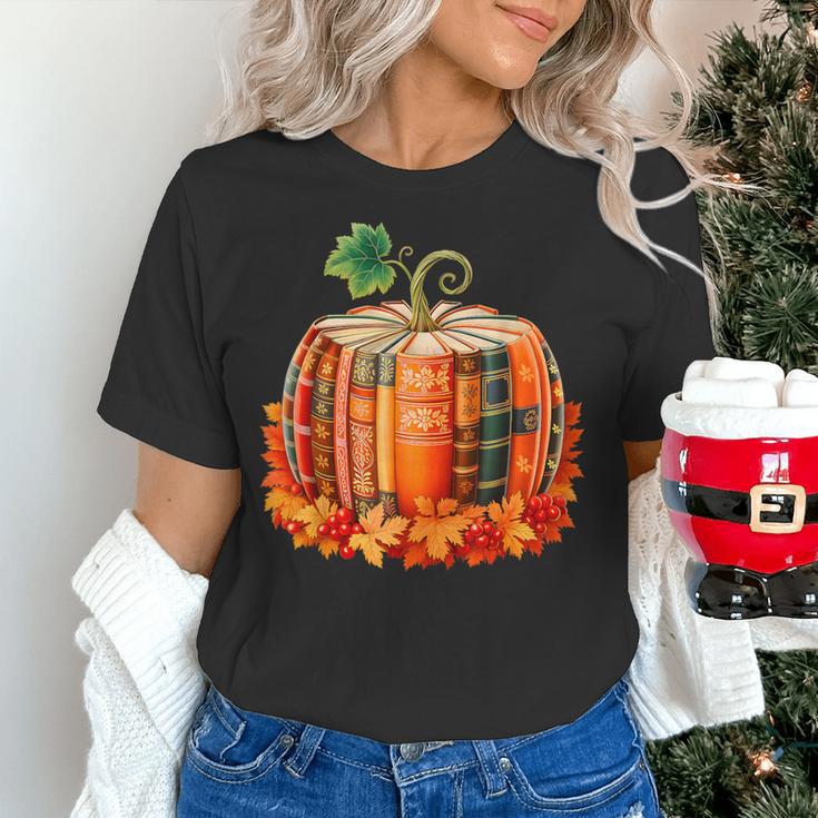Fall Book Autumn Reading Teacher Halloween Pumpkin Season Women's T-Shirt, gift for family, gift for coworker