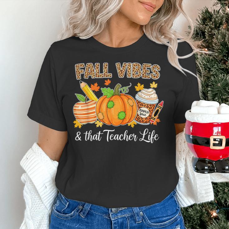 Fall Vibes And That Teacher Life Autumn Thanksgiving Women's T-Shirt, gift for family, gift for coworker