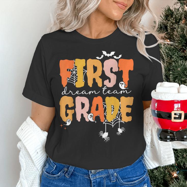 First Grade Dream Retro Team Fall Halloween Spooky Teachers Women's T-Shirt, First Grade Teacher Shirts, gift for family, gift for coworker