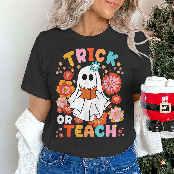 Groovy Halloween Trick Or Teach Retro Floral Ghost Teacher For Men Women Kids Women's T-Shirt, Groovy Teacher Shirts, gift for family, gift for coworker Groovy Halloween Trick Or Teach Retro Floral Ghost Teacher For Men Women Kids Women's T-Shirt, Groovy Teacher Shirts, gift for family, gift for coworker