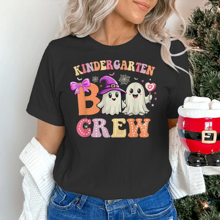 Groovy Kindergarten Boo Crew Kinder Halloween Teacher Kids Women's T-Shirt, Groovy Teacher Shirts, gift for family, gift for coworker