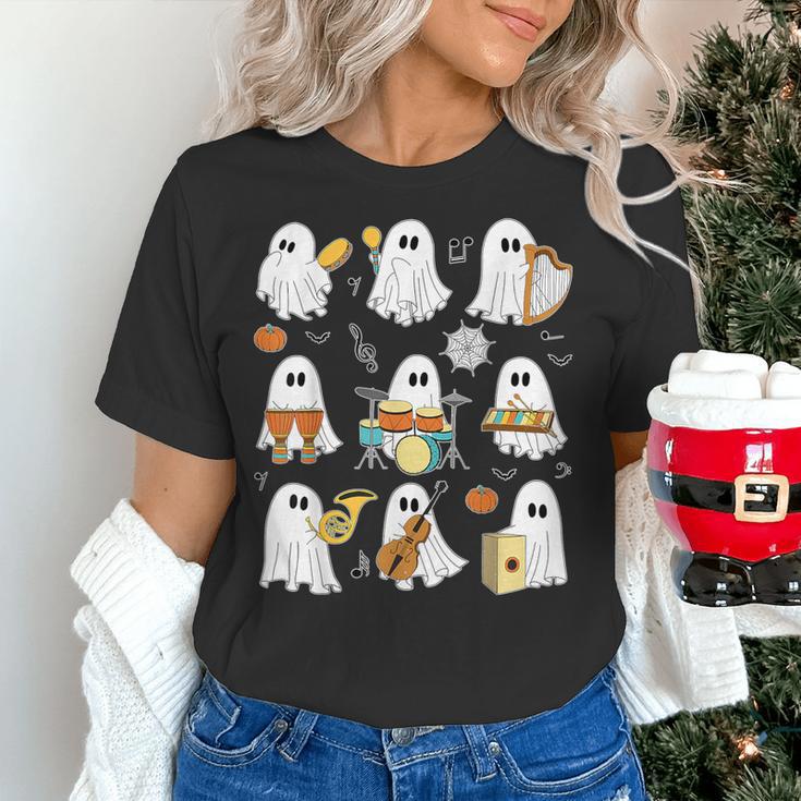 Halloween Ghost Music Teacher Playing Instruments Women's T-Shirt, gift for family, gift for coworker