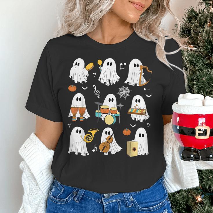 Halloween Ghost Playing Musical Instruments Music Teacher Women's T-Shirt, gift for family, gift for coworker
