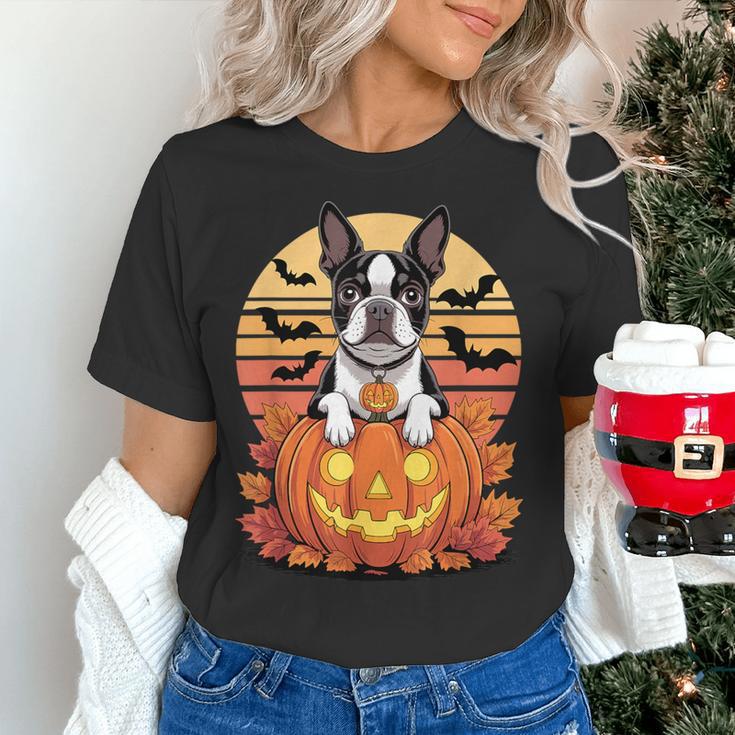 Halloween Retro Boston Terrier Women's T-Shirt, Boston Terrier Halloween Shirts, gift for family, gift for coworker