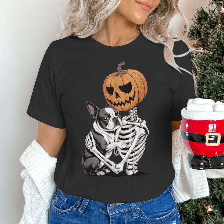 Halloween Skeleton Boston Terrier Women's T-Shirt, Boston Terrier Halloween Shirts, gift for family, gift for coworker