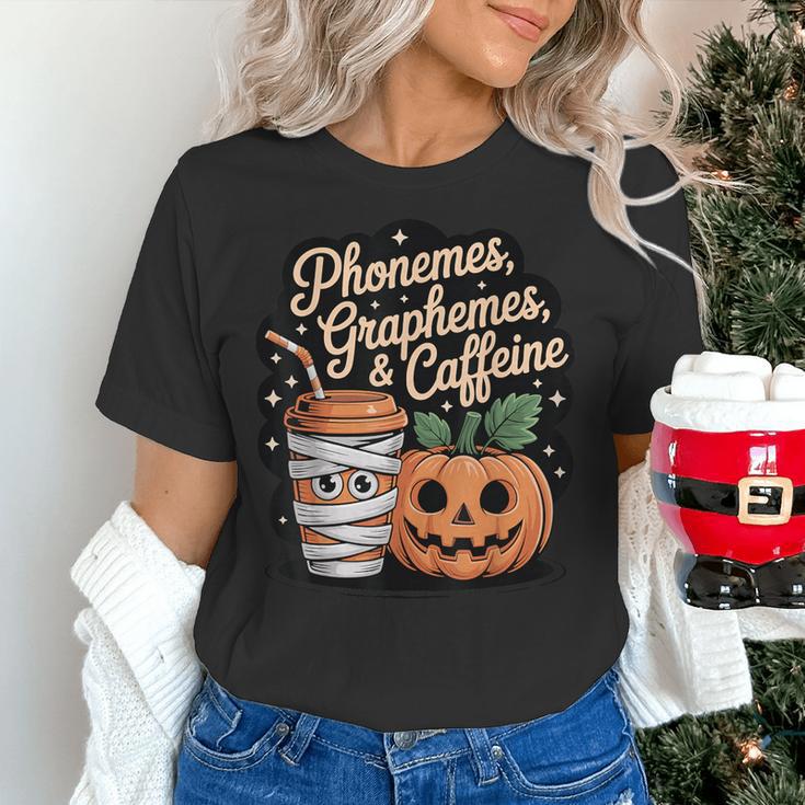 Halloween Teacher Phonemes Graphemes Caffeine Coffee Lover Women's T-Shirt, gift for family, gift for coworker