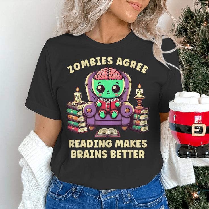 Halloween Teacher Zombie Reading Is Good For Brains Women's T-Shirt, gift for family, gift for coworker Halloween Teacher Zombie Reading Is Good For Brains Women's T-Shirt, gift for family, gift for coworker