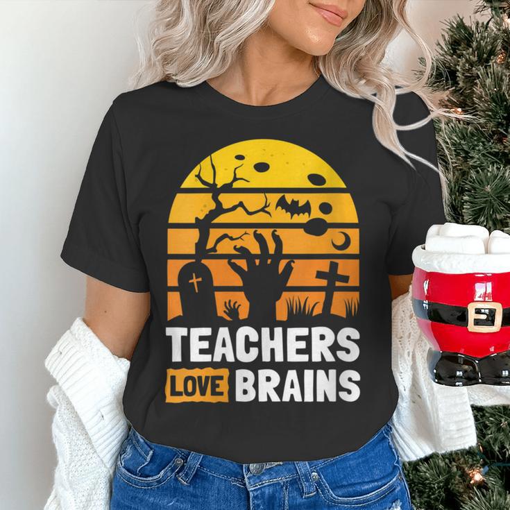 Halloween Teachers Science Math Teachers Love Brains Women's T-Shirt, Science Teacher Shirts, gift for family, gift for coworker