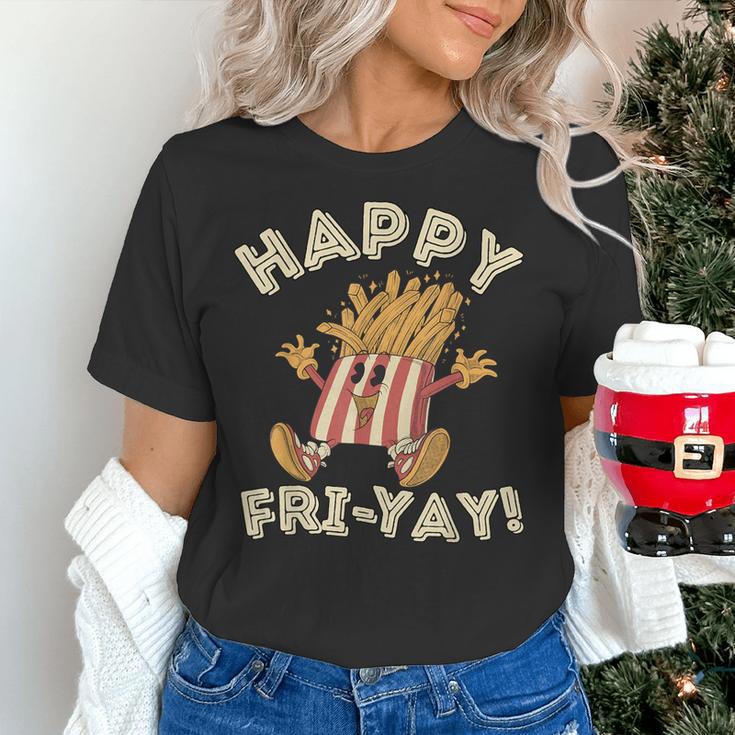 Happy Fri Yay Retro French Fries Friday Lovers Fun Teacher Women's T-Shirt, gift for family, gift for coworker