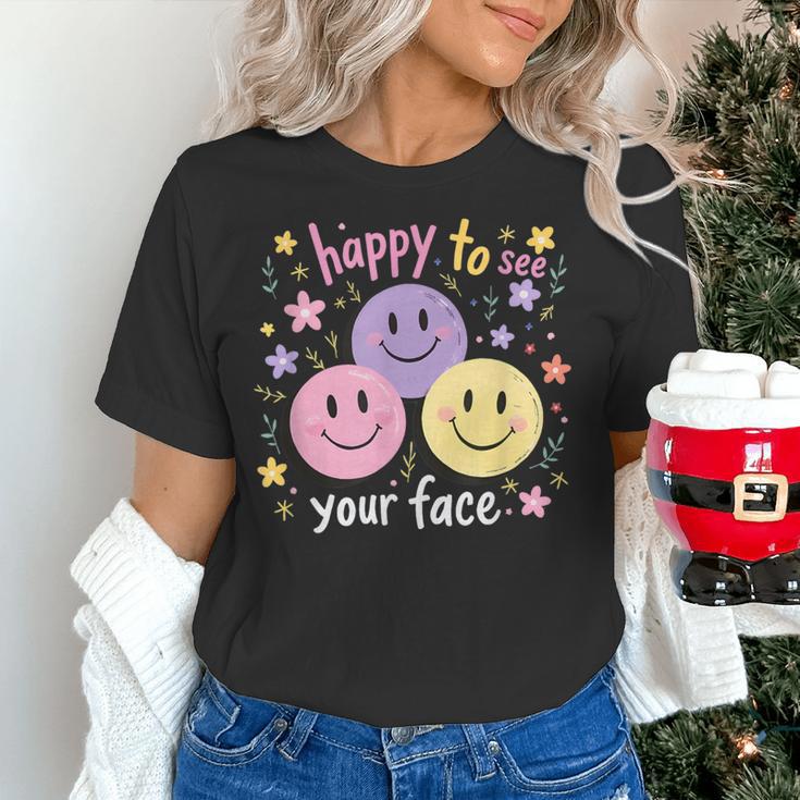 Happy To See Your Face Smile Face Teacher Back To School Women's T-Shirt, gift for family, gift for coworker