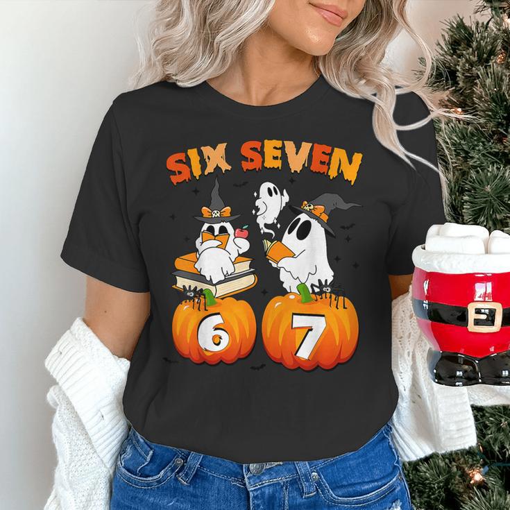 Haunted By 67 Boo Ghost Pumpkin Halloween Teacher Women's T-Shirt, gift for family, gift for coworker