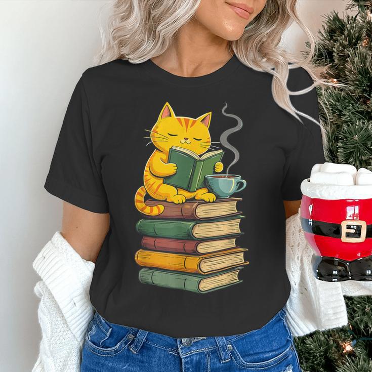 Kawaii Cats Lover Coffee Books Teacher Librarian Cat Women's T-Shirt, gift for family, gift for coworker