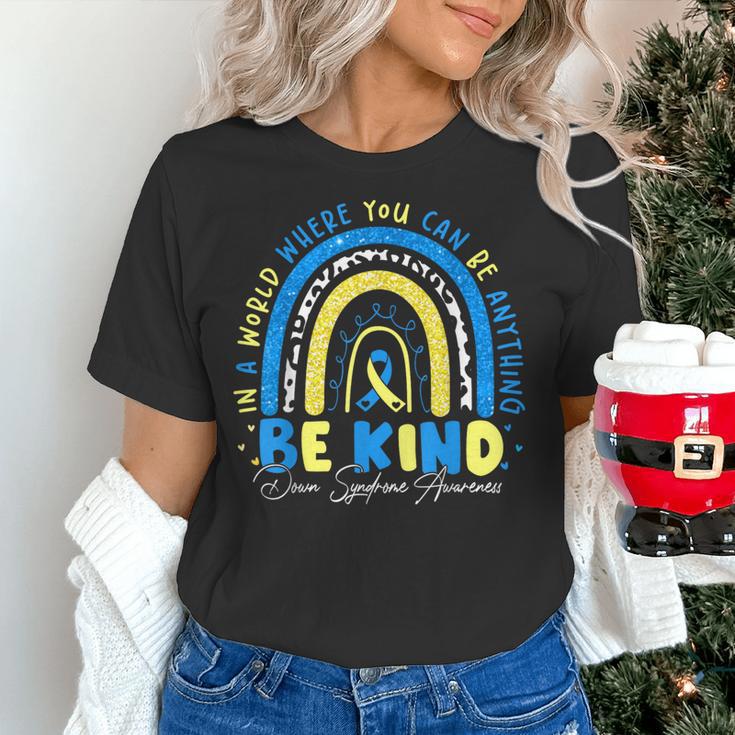 Be Kind Rainbow Down Syndrome Awareness Teacher Blue Yellow Women's T-Shirt, gift for family, gift for coworker Be Kind Rainbow Down Syndrome Awareness Teacher Blue Yellow Women's T-Shirt, gift for family, gift for coworker