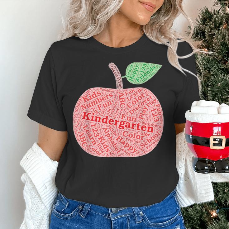Kindergarten Apple Word Art For Teachers & Students Women's T-Shirt, gift for family, gift for coworker Kindergarten Apple Word Art For Teachers & Students Women's T-Shirt, gift for family, gift for coworker