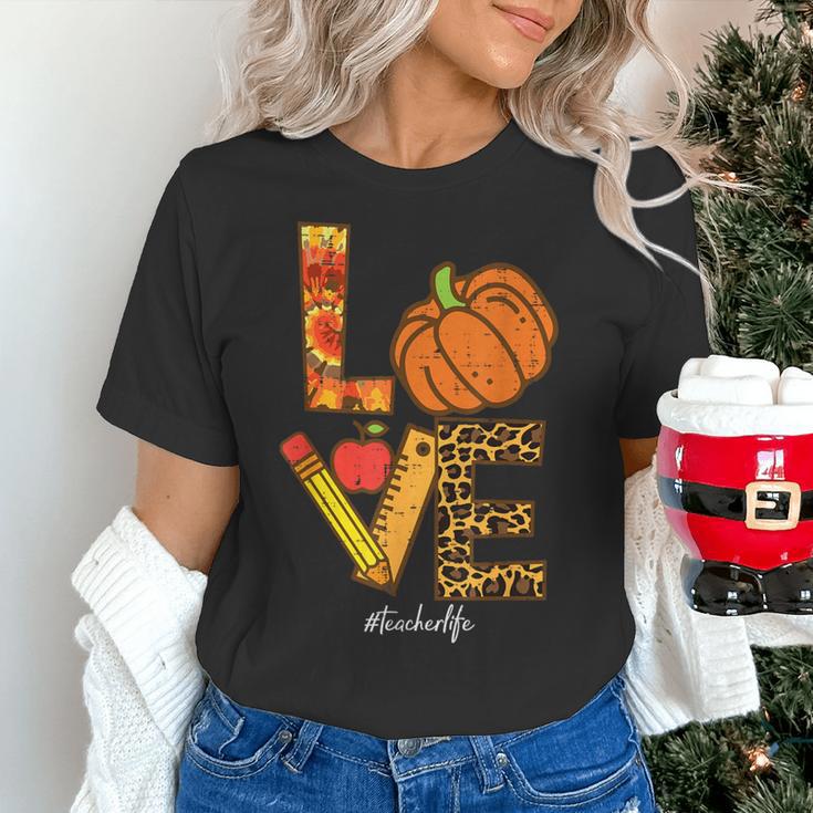 Leopard Pumpkin Love Teacher Life Thanksgiving Fall Women Women's T-Shirt, gift for family, gift for coworker Leopard Pumpkin Love Teacher Life Thanksgiving Fall Women Women's T-Shirt, gift for family, gift for coworker