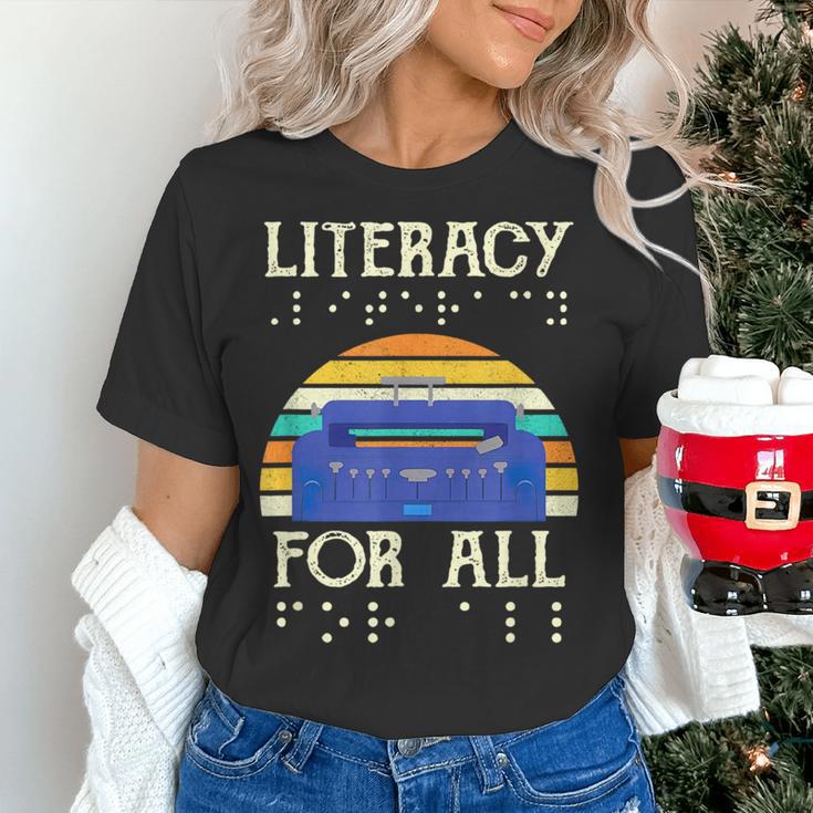 Literacy For All Visually Impaired Braille Teacher The Blind Women's T-Shirt, gift for family, gift for coworker
