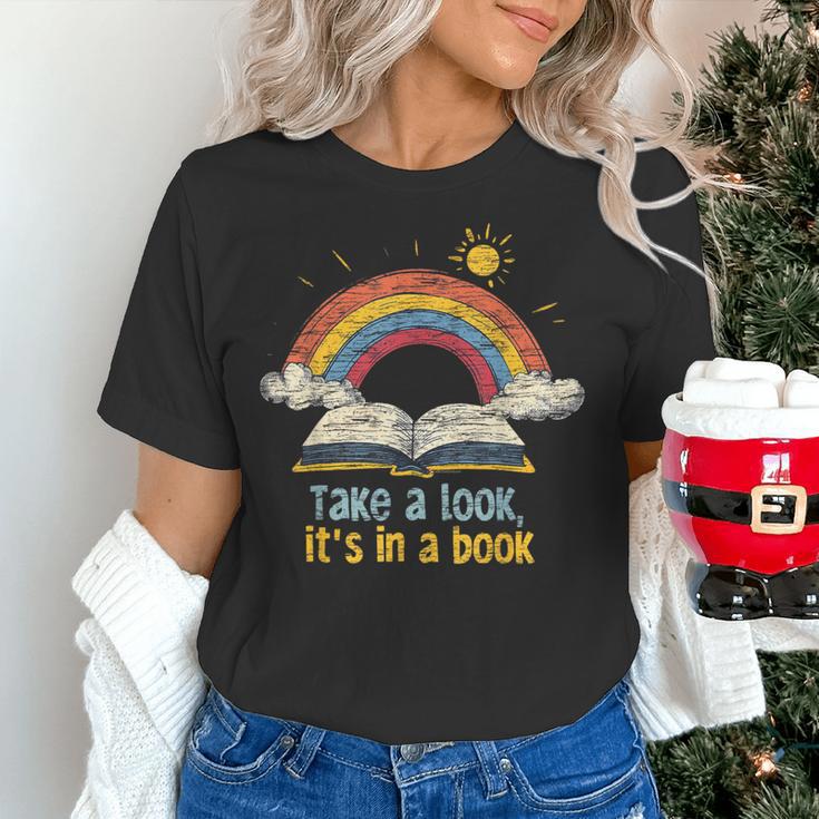 Take a Look It's In a Book Vintage Reading Teacher Rainbow Women's T-Shirt, gift for family, gift for coworker Take a Look It's In a Book Vintage Reading Teacher Rainbow Women's T-Shirt, gift for family, gift for coworker