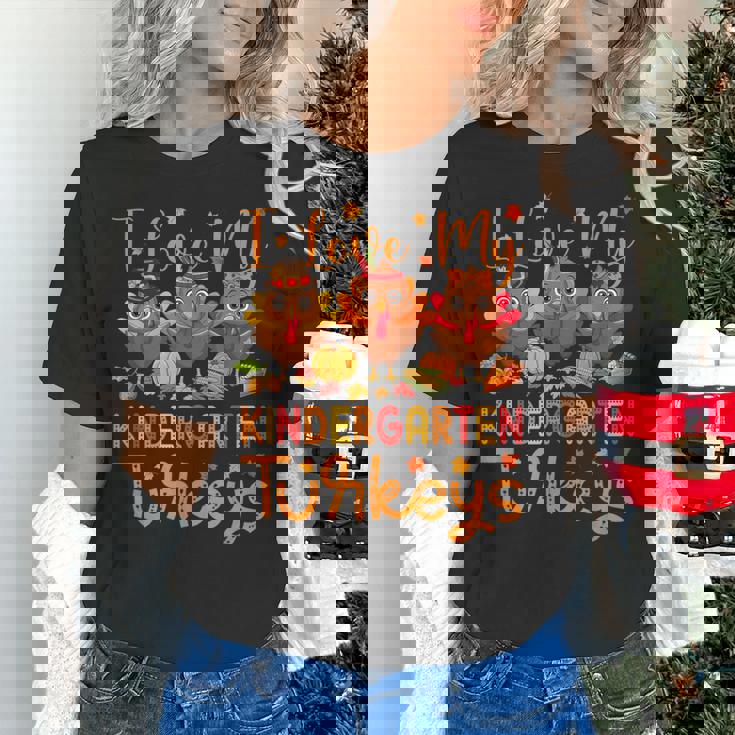 I Love My Kindergarten Turkeys Thanksgiving Teacher Students Women&#x27;s T-Shirt, gift for family, gift for coworker