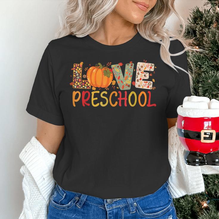 Love Preschool Happy Fall Thanksgiving Women Teacher Women's T-Shirt, gift for family, gift for coworker Love Preschool Happy Fall Thanksgiving Women Teacher Women's T-Shirt, gift for family, gift for coworker