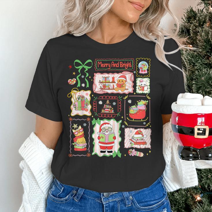 Merry And Bright Christmas Gingerbread Santa Book Teacher Women's T-Shirt, gift for family, gift for coworker Merry And Bright Christmas Gingerbread Santa Book Teacher Women's T-Shirt, gift for family, gift for coworker