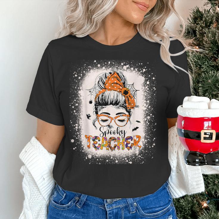 Messy Bun Spooky Teacher Bleached Halloween Teachers Women's T-Shirt, gift for family, gift for coworker Messy Bun Spooky Teacher Bleached Halloween Teachers Women's T-Shirt, gift for family, gift for coworker