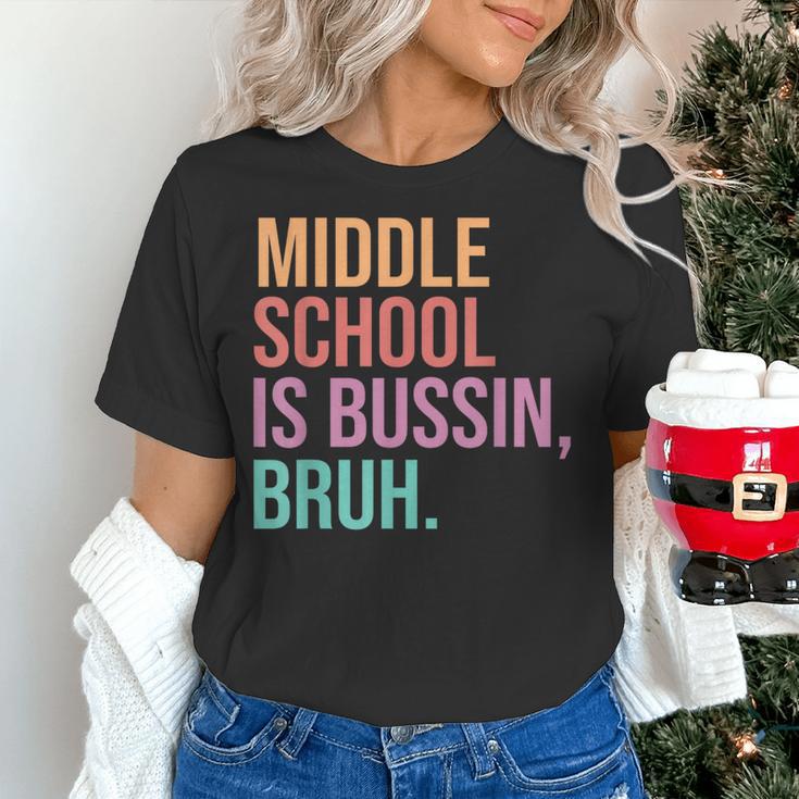Middle School Teacher Middle School Is Bussin Bruh Women's T-Shirt, gift for family, gift for coworker Middle School Teacher Middle School Is Bussin Bruh Women's T-Shirt, gift for family, gift for coworker