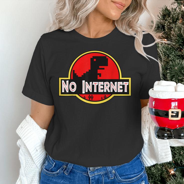 Nerdy No Internet Dinosaur Computer Science Teacher Women's T-Shirt, Science Teacher Shirts, Internet Shirts, gift for family, gift for coworker