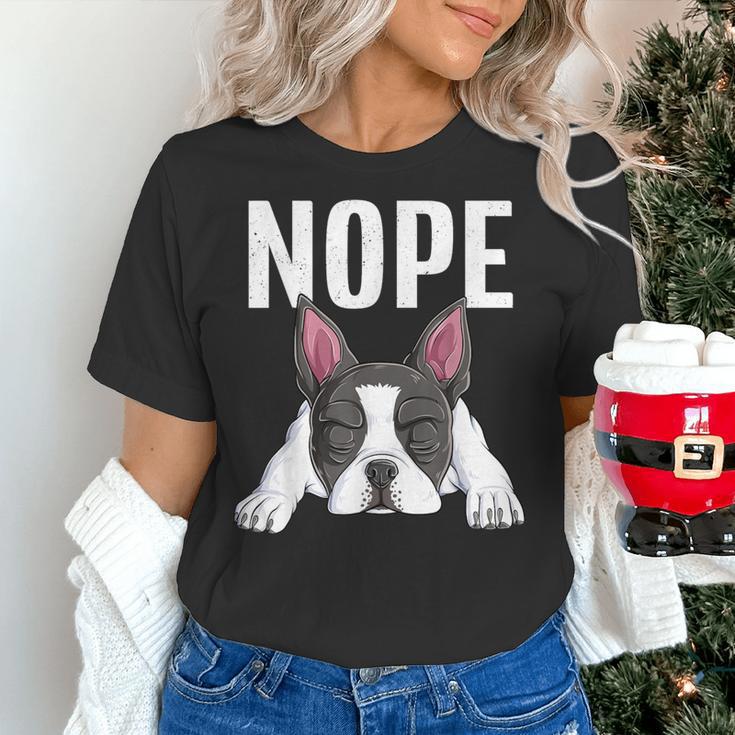 Nope Boston Terrier Puppy Dog Bostie Lover Men Women Girls Kids Women's T-Shirt, gift for family, gift for coworker