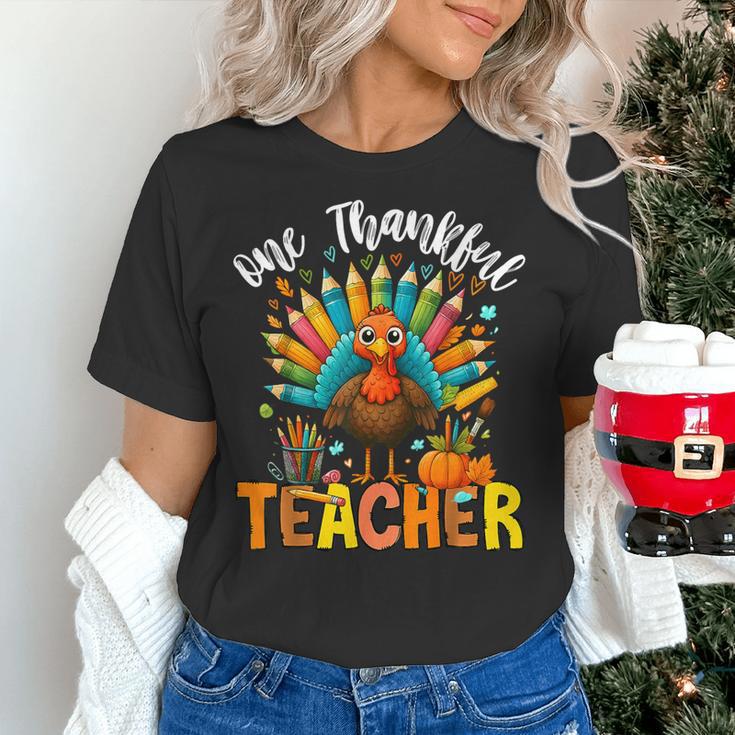 One Thankful Teacher Thanksgiving Turkey Cute Crayon Pencil Women's T-Shirt, gift for family, gift for coworker One Thankful Teacher Thanksgiving Turkey Cute Crayon Pencil Women's T-Shirt, gift for family, gift for coworker