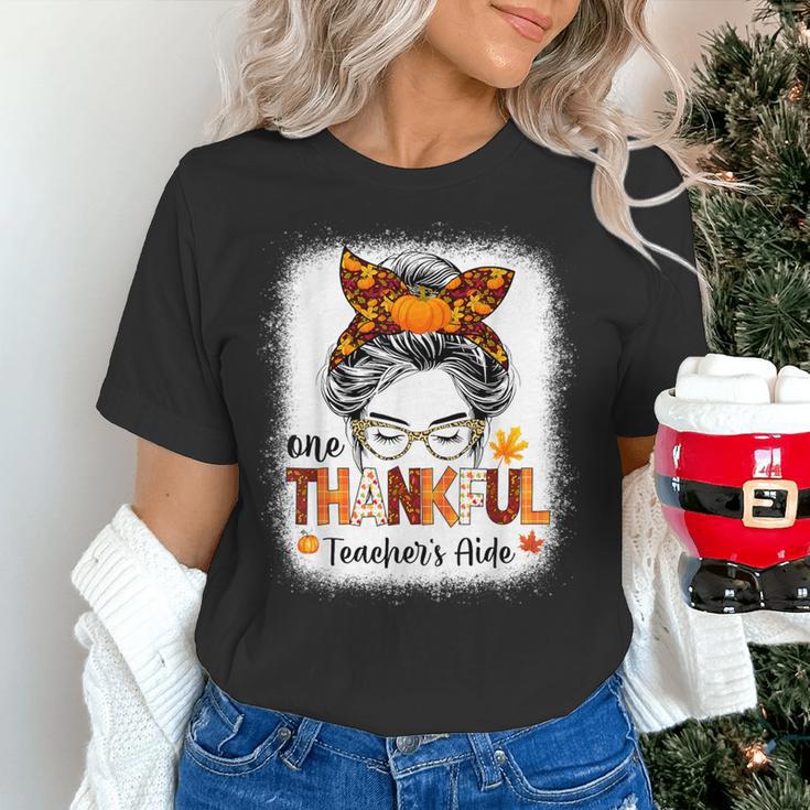One Thankful Teacher's Aide Messy Bun Thanksgiving Fall Women's T-Shirt, gift for family, gift for coworker One Thankful Teacher's Aide Messy Bun Thanksgiving Fall Women's T-Shirt, gift for family, gift for coworker