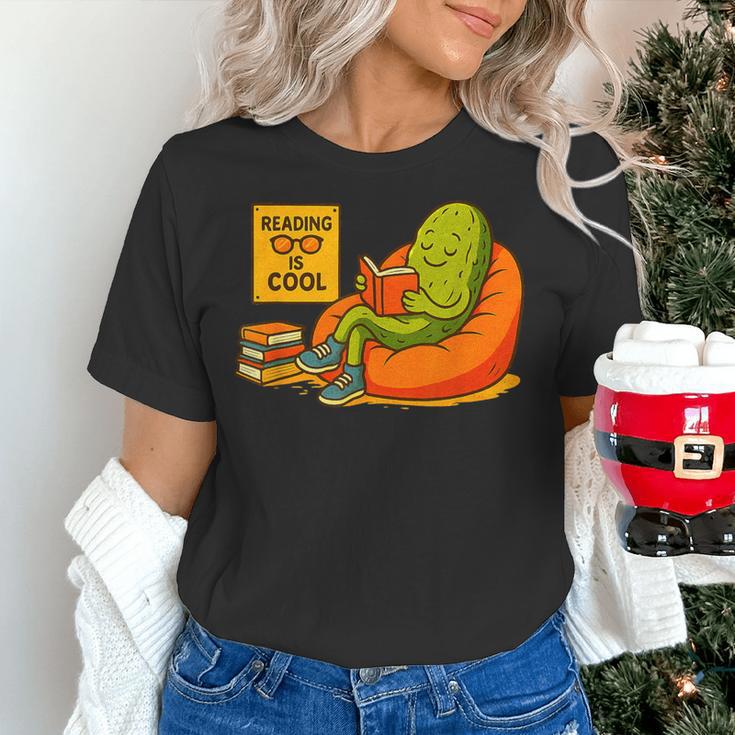 Pickle Reading Books Bookworm Teacher Librarian Kids Retro Women's T-Shirt, gift for family, gift for coworker Pickle Reading Books Bookworm Teacher Librarian Kids Retro Women's T-Shirt, gift for family, gift for coworker