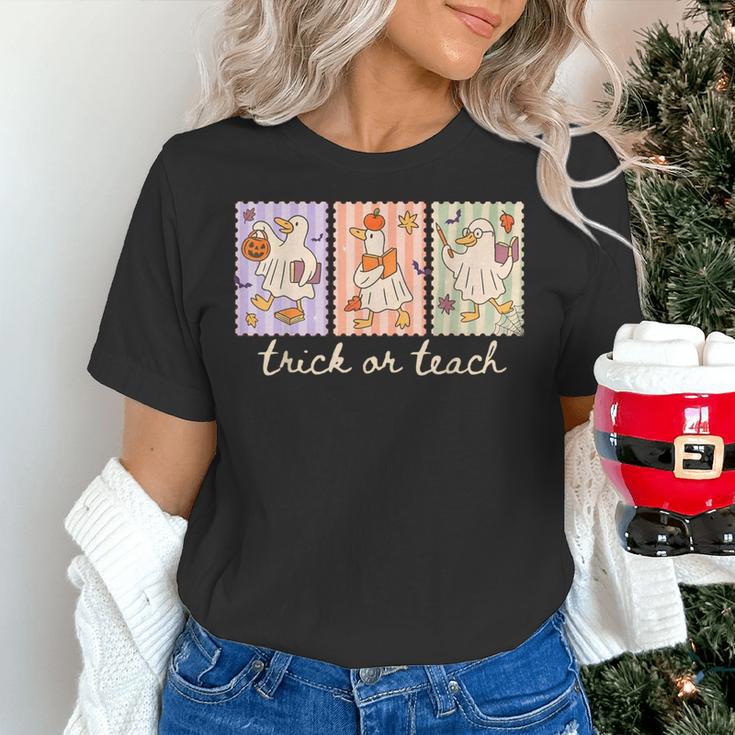 Preppy Goose Teacher Trick Or Teach Halloween Teacher Goose Women's T-Shirt, gift for family, gift for coworker Preppy Goose Teacher Trick Or Teach Halloween Teacher Goose Women's T-Shirt, gift for family, gift for coworker