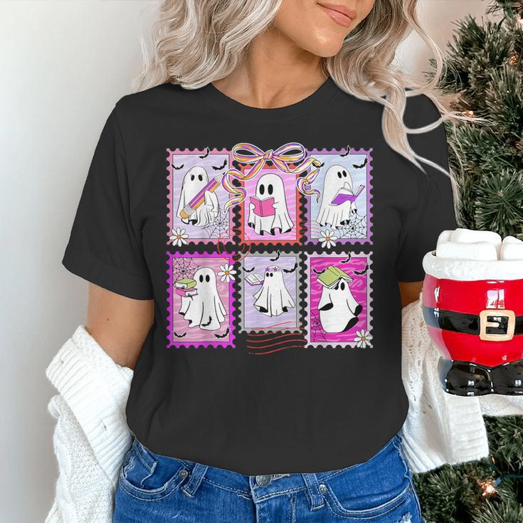 Preppy Spooky Teacher Halloween Ghost Coquette Bow Autumn Women's T-Shirt, gift for family, gift for coworker Preppy Spooky Teacher Halloween Ghost Coquette Bow Autumn Women's T-Shirt, gift for family, gift for coworker