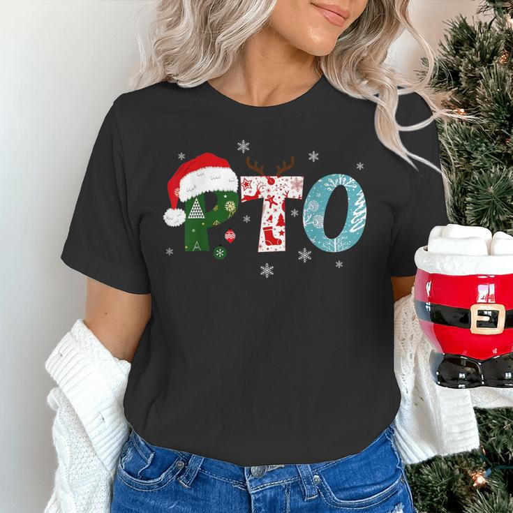 PTO Santa Hat Reindeer Parent Teacher Organization Christmas Women's T-Shirt, gift for family, gift for coworker