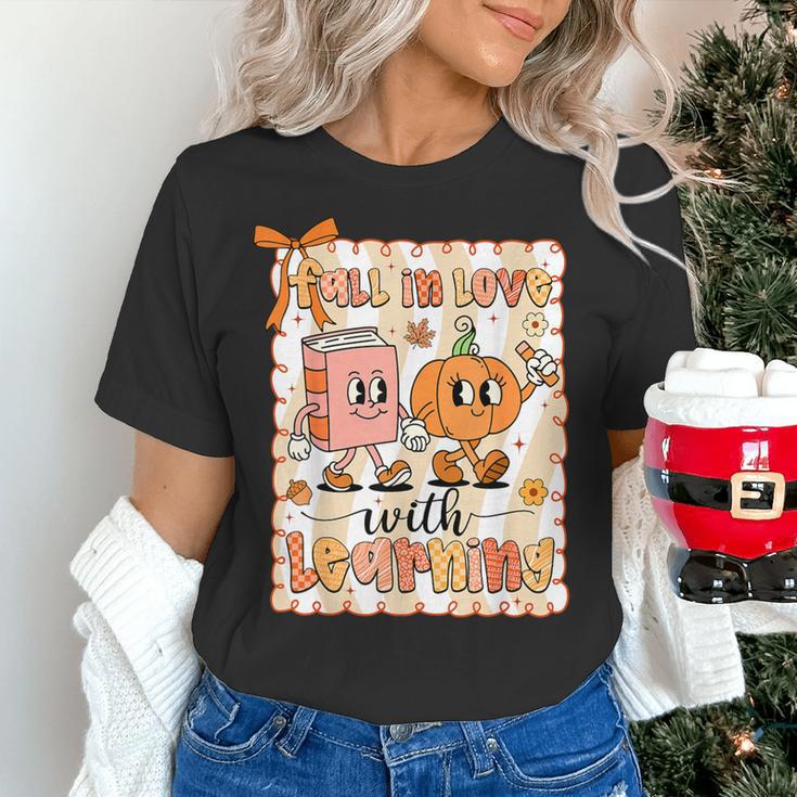 Pumpkin Teacher Preppy Fall In Love With Learning Autumn Women's T-Shirt, gift for family, gift for coworker Pumpkin Teacher Preppy Fall In Love With Learning Autumn Women's T-Shirt, gift for family, gift for coworker