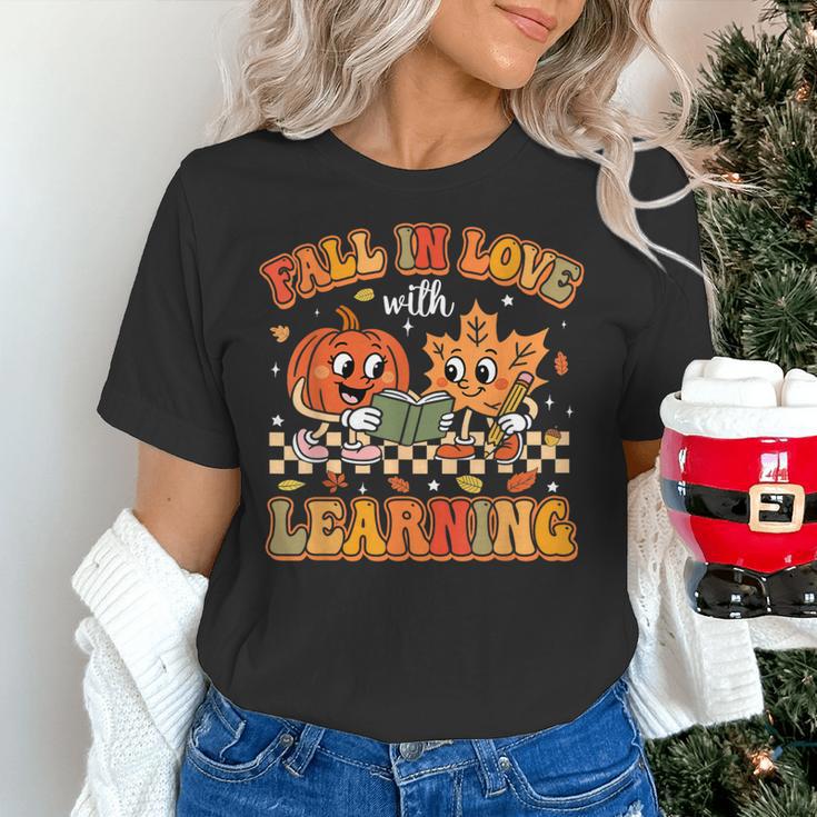 Retro Fall In Love With Learning Autumn Pumpkin Teachers Women's T-Shirt, gift for family, gift for coworker Retro Fall In Love With Learning Autumn Pumpkin Teachers Women's T-Shirt, gift for family, gift for coworker