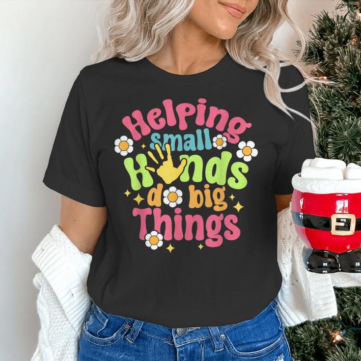 Retro Helping Small Hands Do Big Things Teacher Appreciation For Men Women Women's T-Shirt, gift for family, gift for coworker