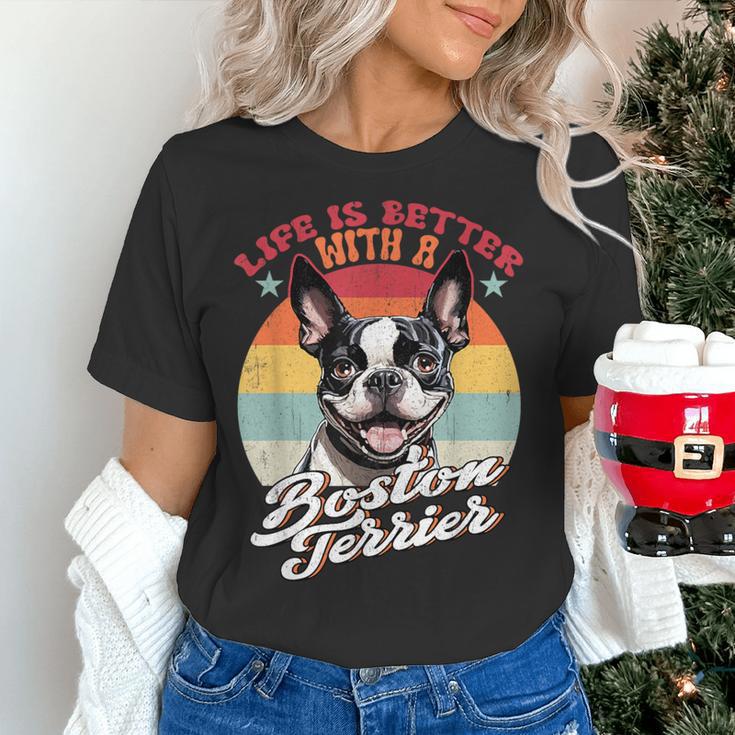 Retro Life Is Better With Boston Terrier Mom Dog Lover Women's T-Shirt, Boston Terrier Mom Shirts, gift for family, gift for coworker