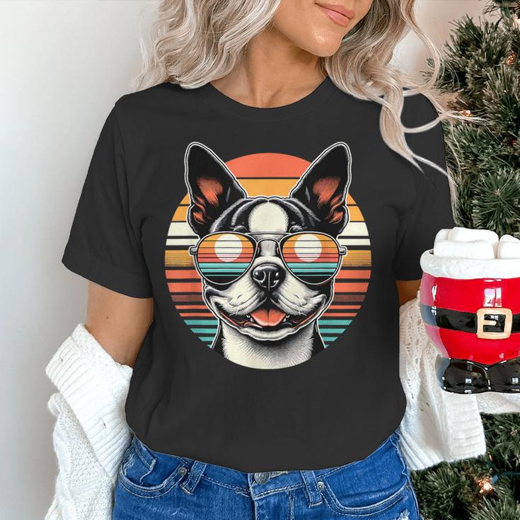 Retro Sunset Sunglasses Boston Terrier Boston Bull Bostie Women's T-Shirt, gift for family, gift for coworker