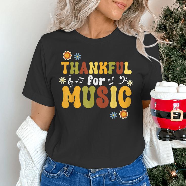 Retro Thankful For Music Floral Music Teacher Thanksgiving Men Women Women's T-Shirt, gift for family, gift for coworker Retro Thankful For Music Floral Music Teacher Thanksgiving Men Women Women's T-Shirt, gift for family, gift for coworker