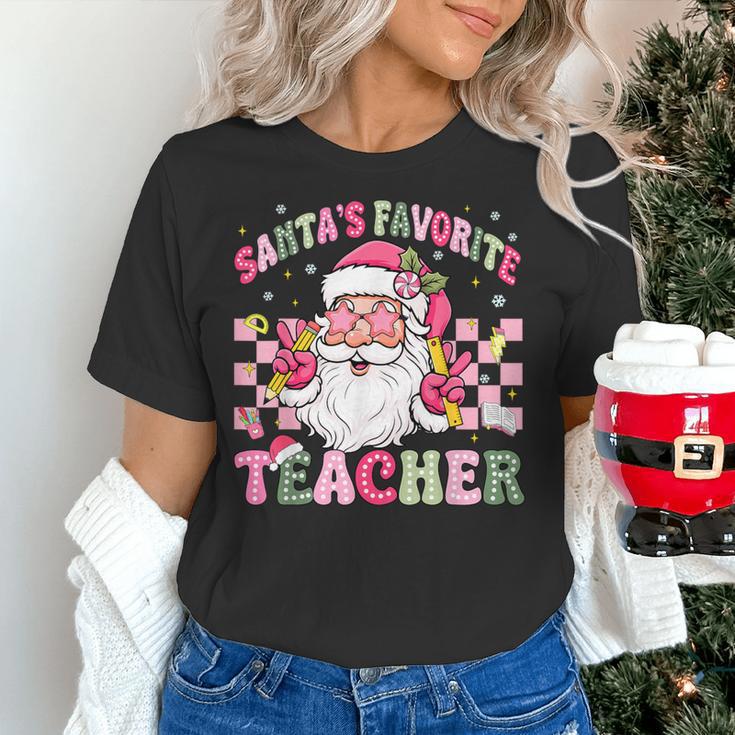 Santa's Favorite Teacher Groovy Christmas Teacher Boys Girls Women's T-Shirt, Groovy Teacher Shirts, gift for family, gift for coworker