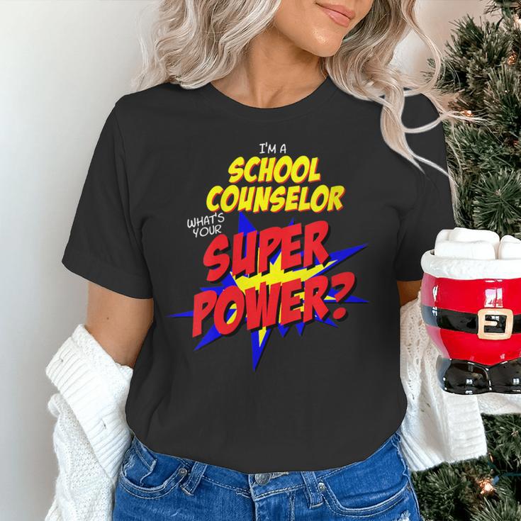 School Counselor Teacher Superhero Superpower Comic Book Women's T-Shirt, gift for family, gift for coworker