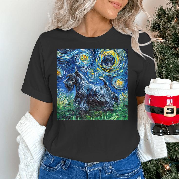 Scottish Terrier Starry Night Scotty Dog Art By Aja Women's T-Shirt, gift for family, gift for coworker