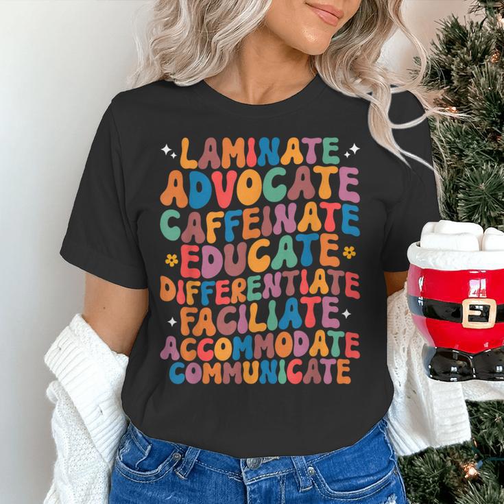 Sped Caffeinate Advocate Laminate Educate Teacher Men Women Kids Women's T-Shirt, gift for family, gift for coworker Sped Caffeinate Advocate Laminate Educate Teacher Men Women Kids Women's T-Shirt, gift for family, gift for coworker