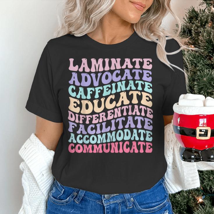 Sped Caffeinate Advocate Laminate Educate Teacher Women's T-Shirt, gift for family, gift for coworker Sped Caffeinate Advocate Laminate Educate Teacher Women's T-Shirt, gift for family, gift for coworker