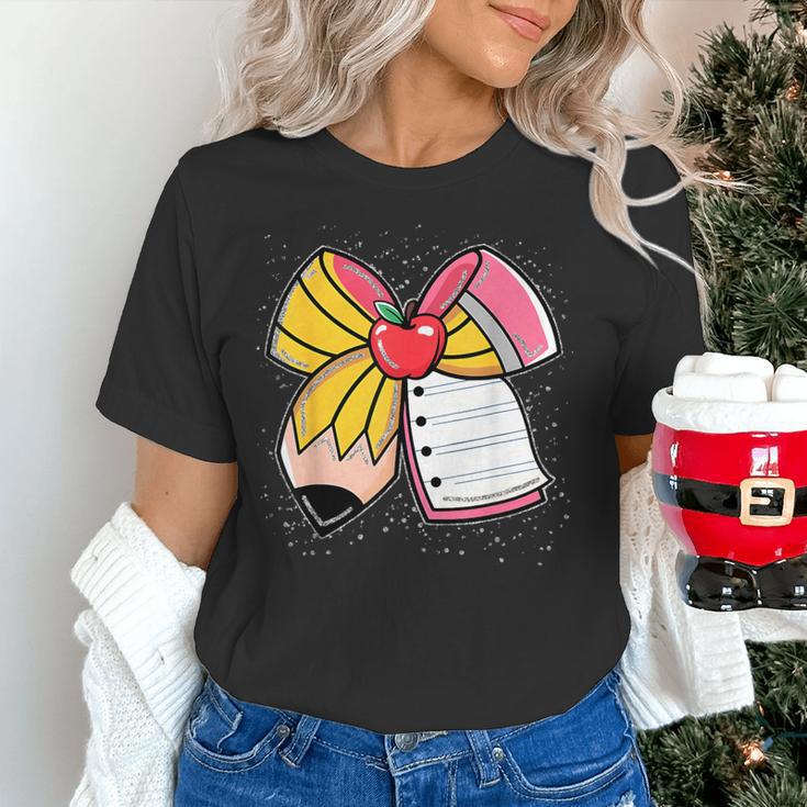 Student Teacher Coquette Bow Pencil Back To School First Day Women's T-Shirt, gift for family, gift for coworker