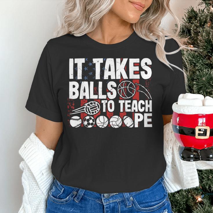 It Takes Balls To Teach Pe Teacher Chaos Coordinator US Flag Women's T-Shirt, Pe Teacher Shirts, gift for family, gift for coworker It Takes Balls To Teach Pe Teacher Chaos Coordinator US Flag Women's T-Shirt, Pe Teacher Shirts, gift for family, gift for coworker