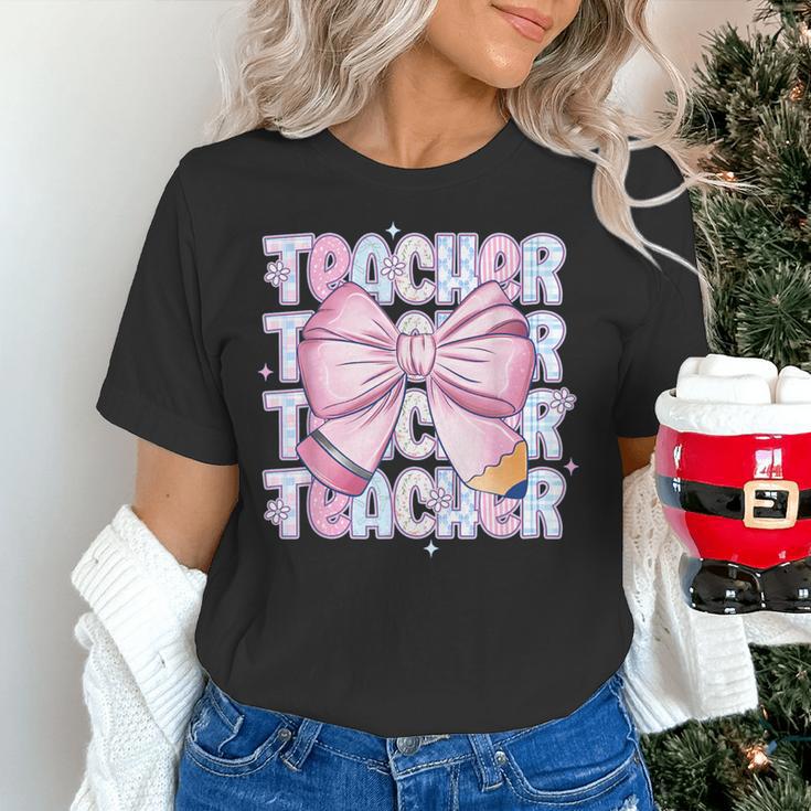Teacher Bow Pencil Flowers Teacher Back To School Women's T-Shirt, gift for family, gift for coworker Teacher Bow Pencil Flowers Teacher Back To School Women's T-Shirt, gift for family, gift for coworker
